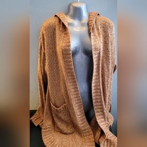 Natural Reflections | Hooded Open Cardigan | L | Brown/Tan/Orange-like